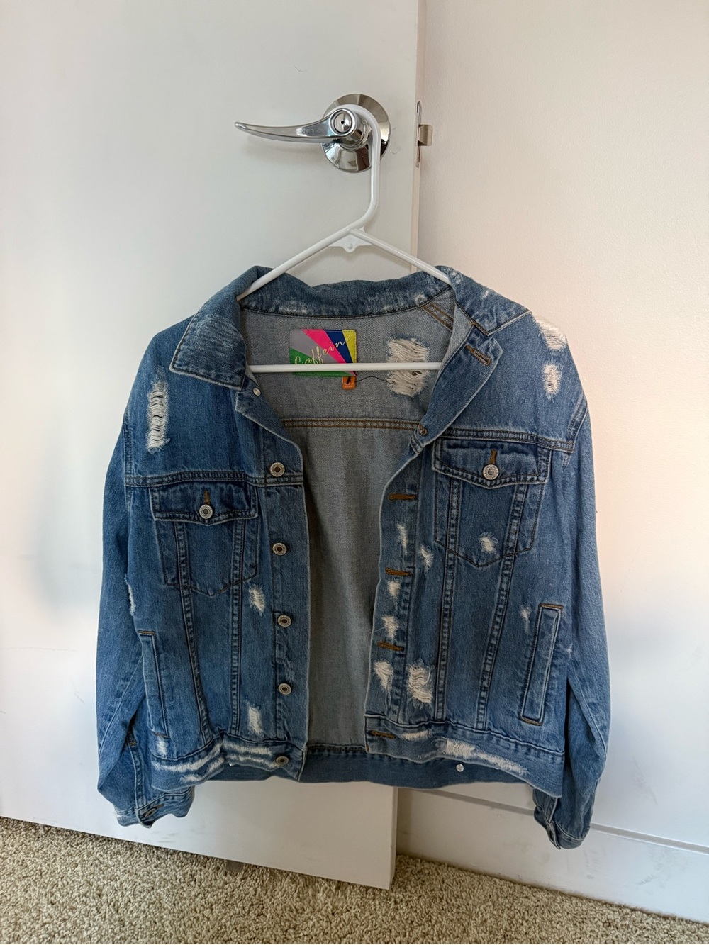 Classic Blue Distressed Jean Jacket - Women's